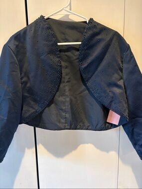 Women's Cropped Beaded Bolero Jacket - navy blue
